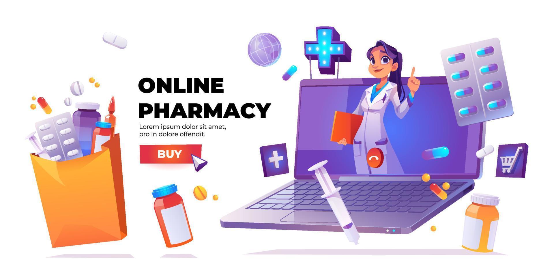 banner vectorial del servicio de farmacia en línea vector