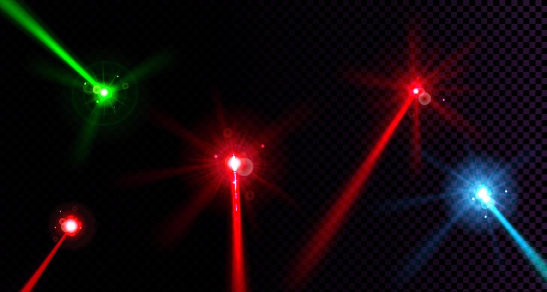 Red, green and blue laser beams with glow effect vector
