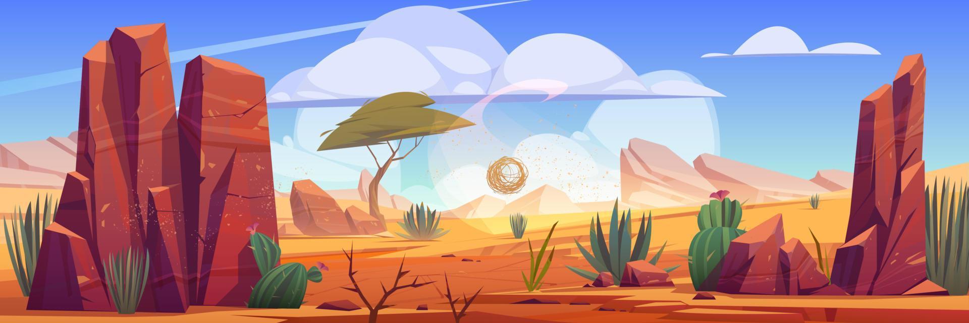 Desert Africa natural background with tumbleweed vector