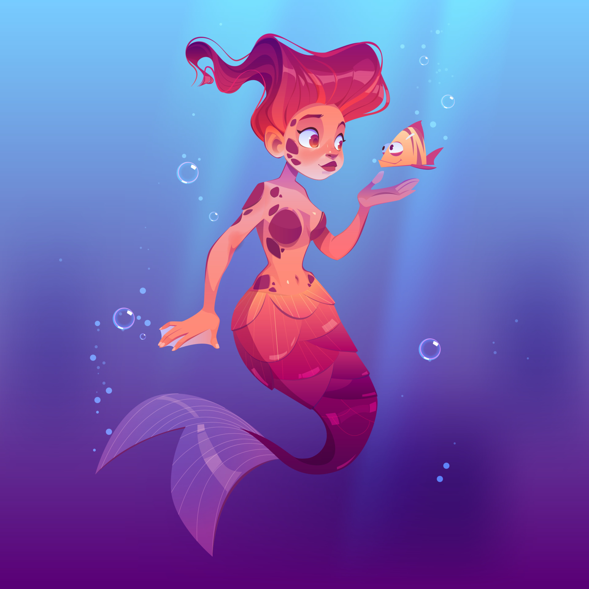 Cute mermaid with little fish underwater in sea 15486028 Vector Art at  Vecteezy