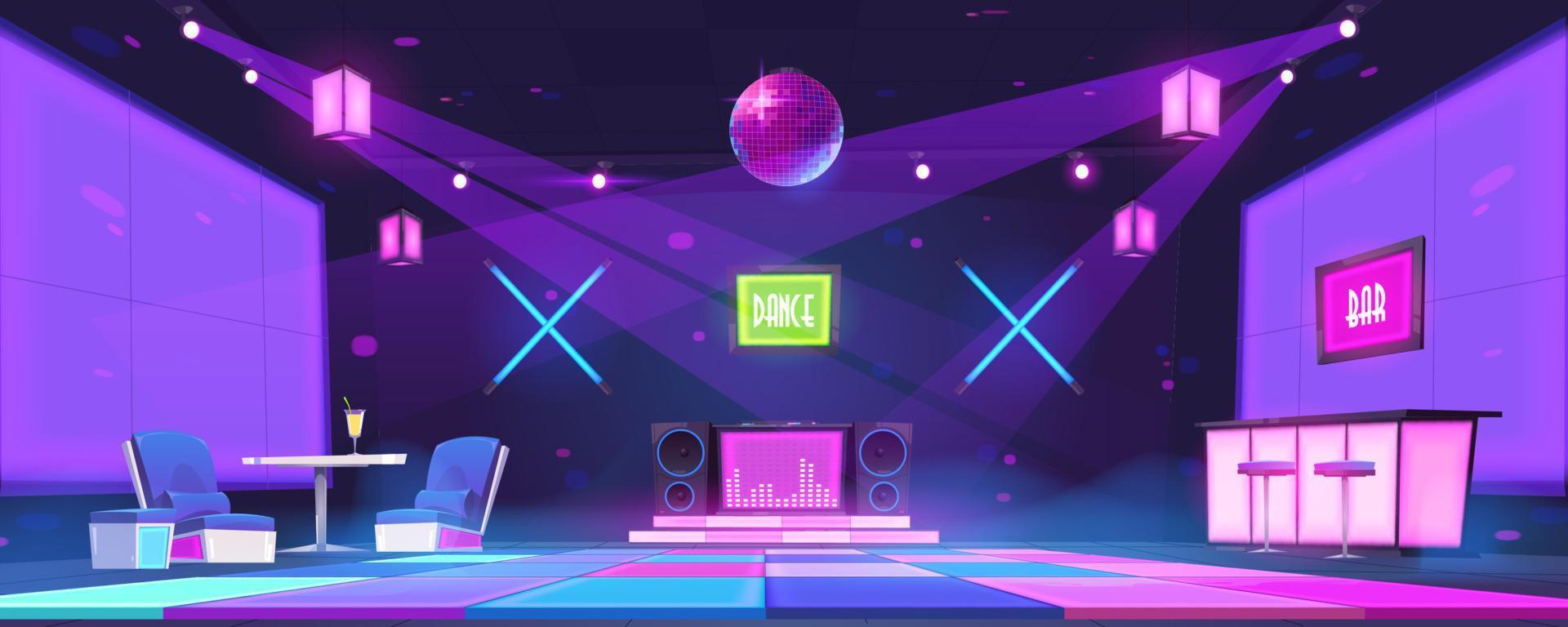 discoteca con bar, consola de dj y pista de baile vector