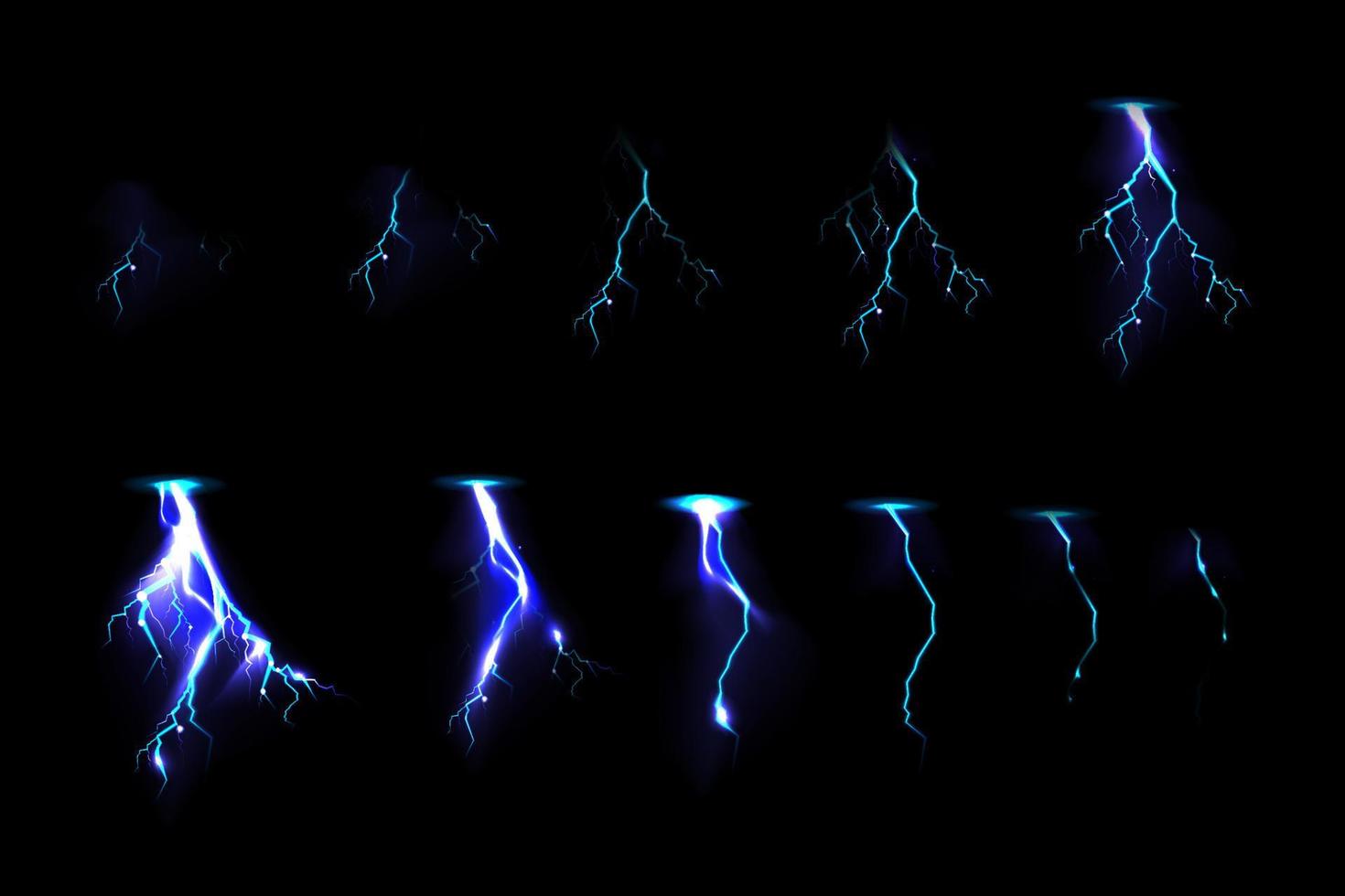 Sprite sheet with lightnings for game animation vector