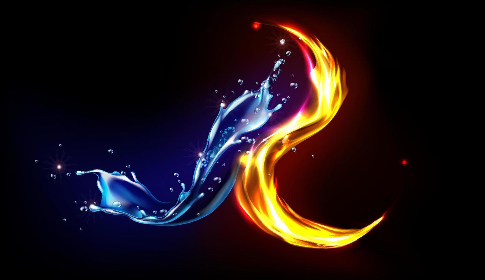 Fire and water splash abstract design, opposites vector