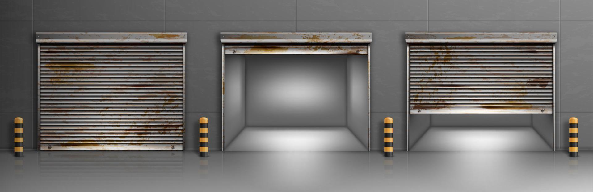 Rusty garage doors, warehouse, hangar entrances vector