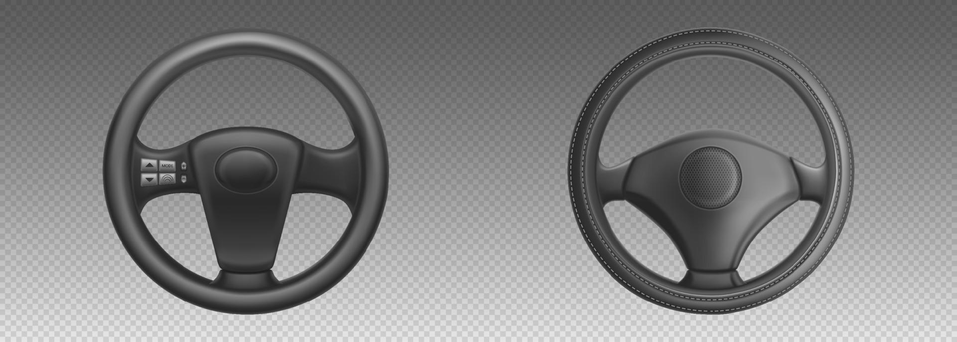 Black leather car steering wheels with buttons vector