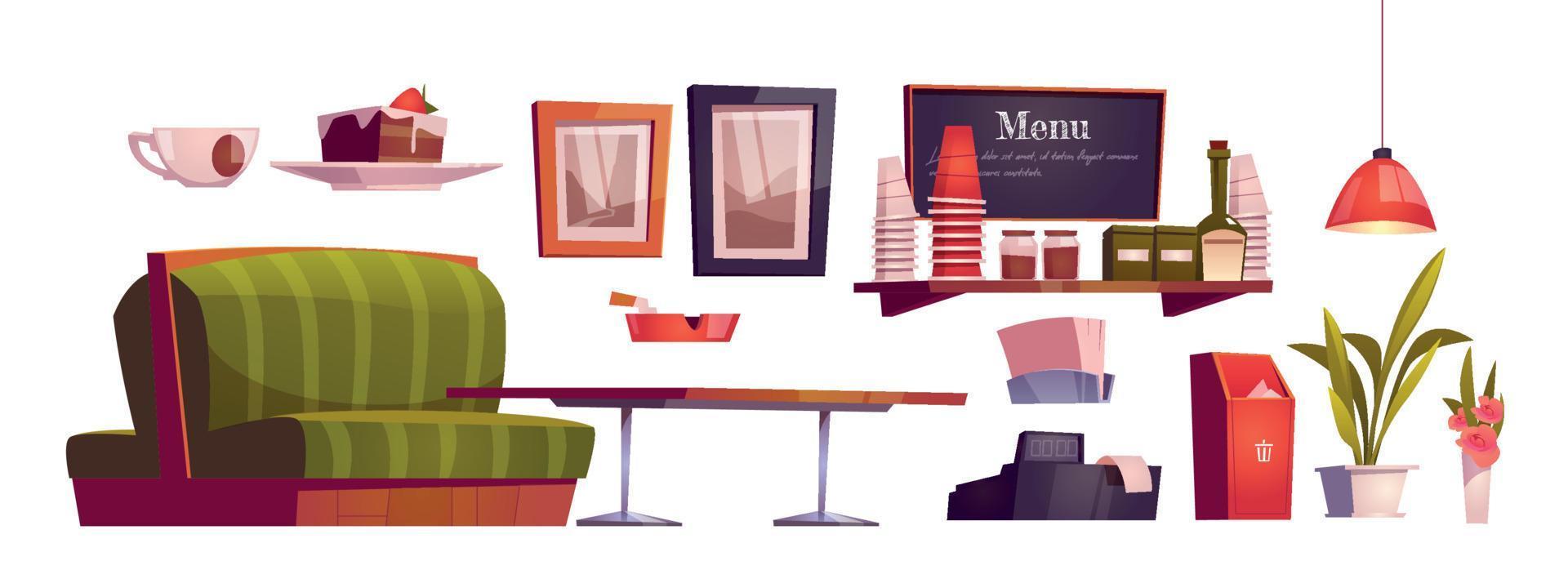 Coffee shop interior with couch and table vector