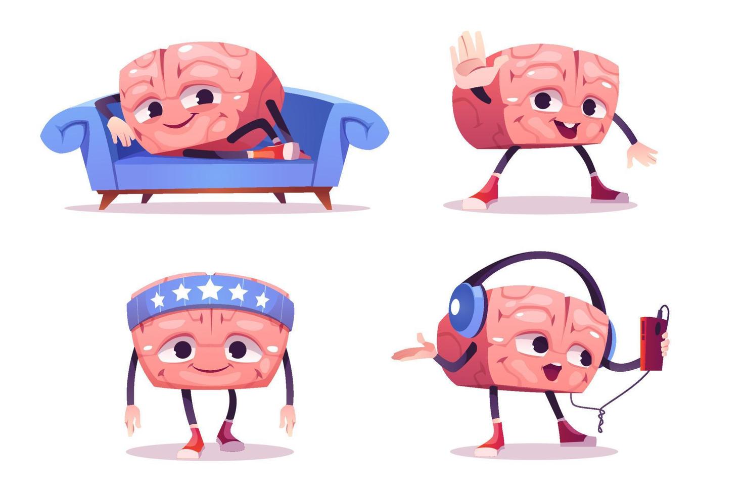 Cute brain character, smart mascot vector