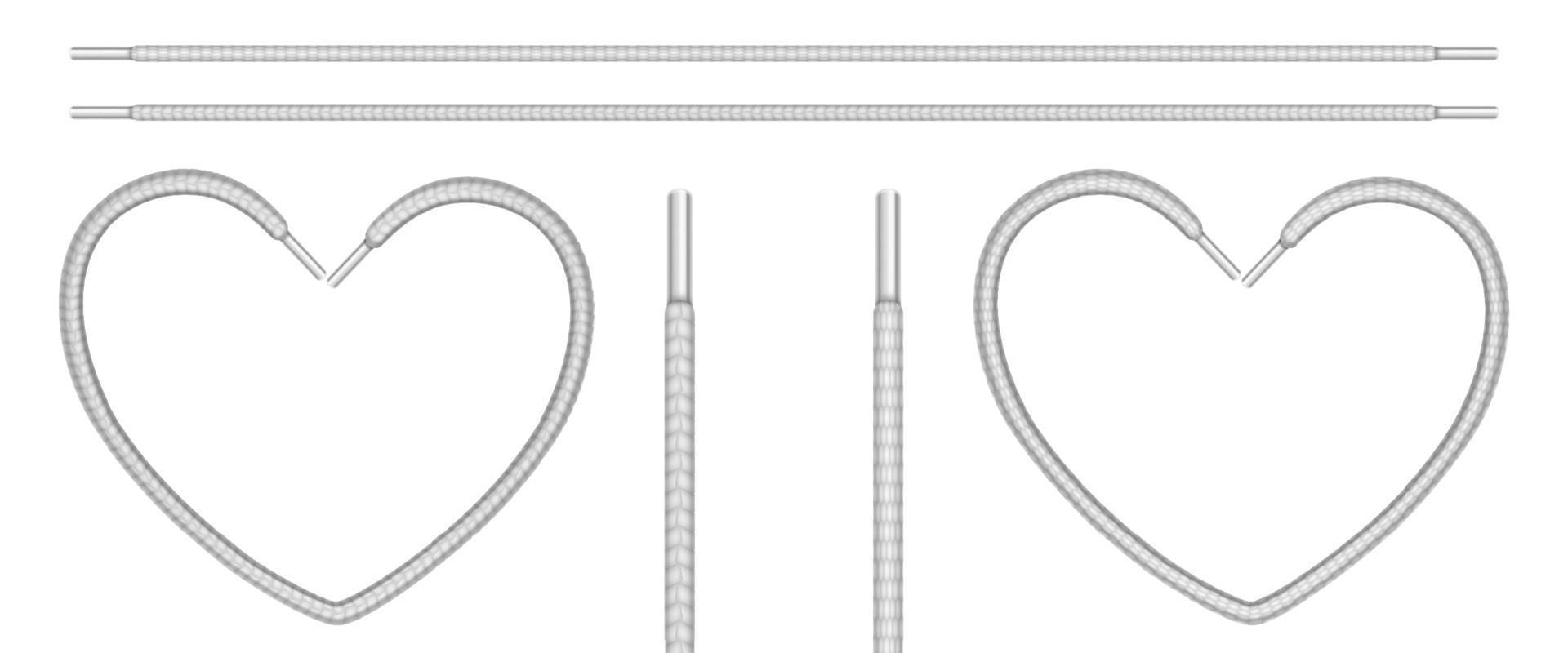 White shoelaces, shoe ropes in line and heart shape vector