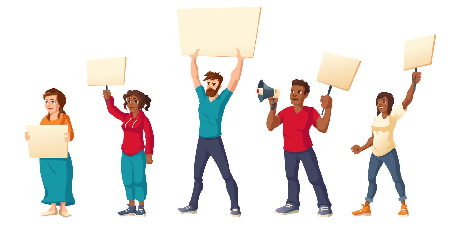 People strike, angry men and women with placards vector