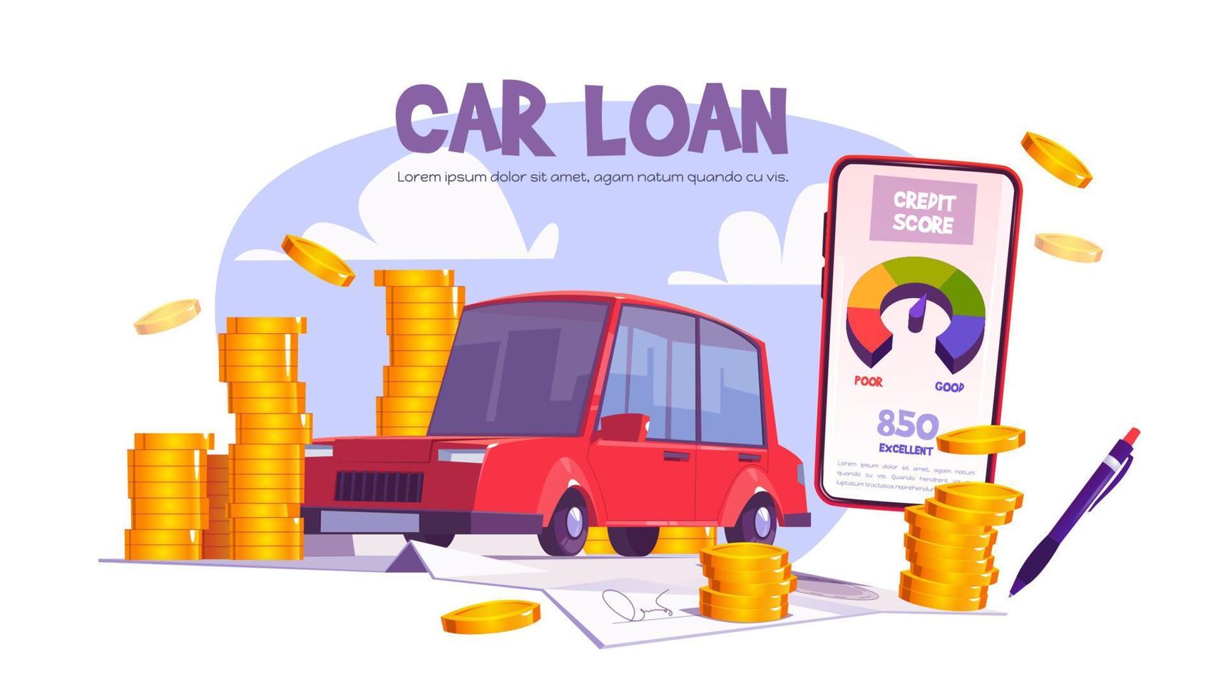 Credit score for car loan, auto financing concept vector