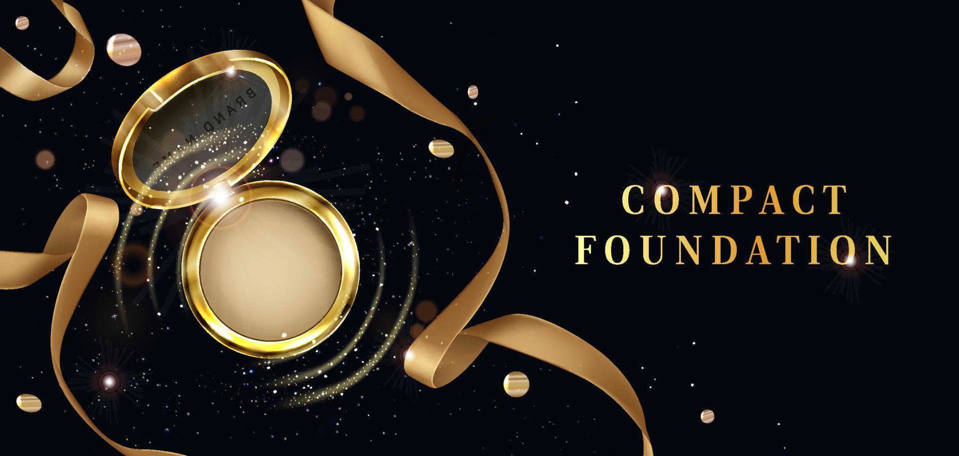 Compact foundation, powder cosmetics open gold jar vector