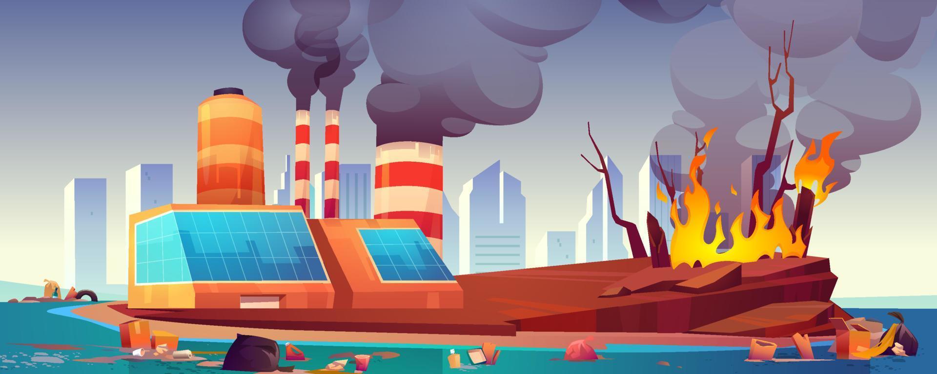 Environment disaster, air and ocean pollution vector