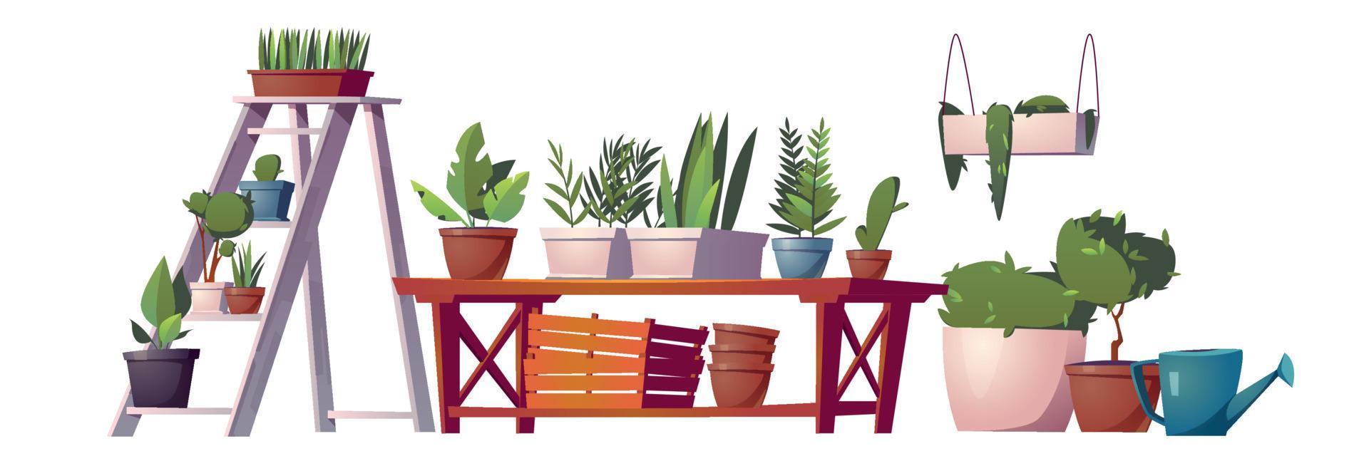 Greenhouse plants, orangery, floristic store stuff vector