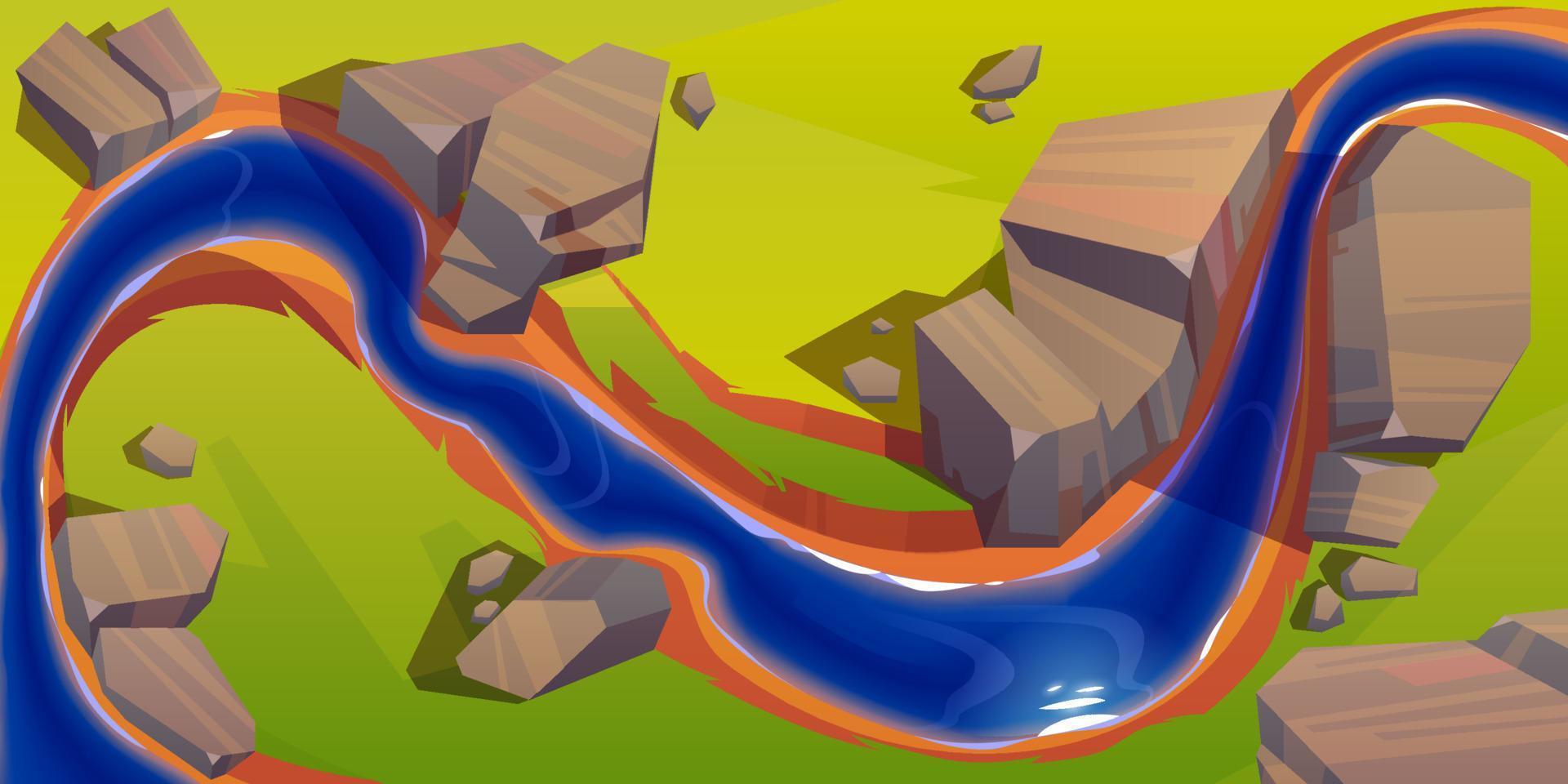 River top view, curve riverbed with blue water vector