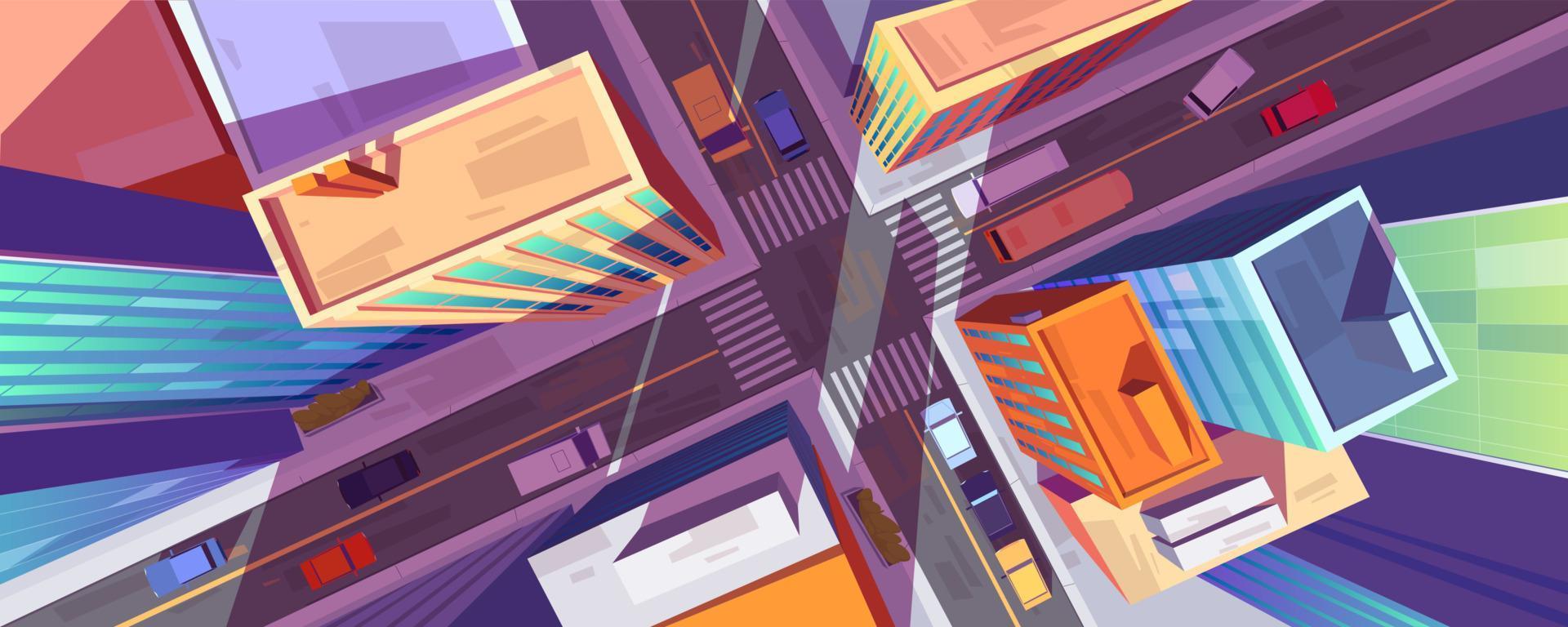 City street top view with buildings and crossroad vector