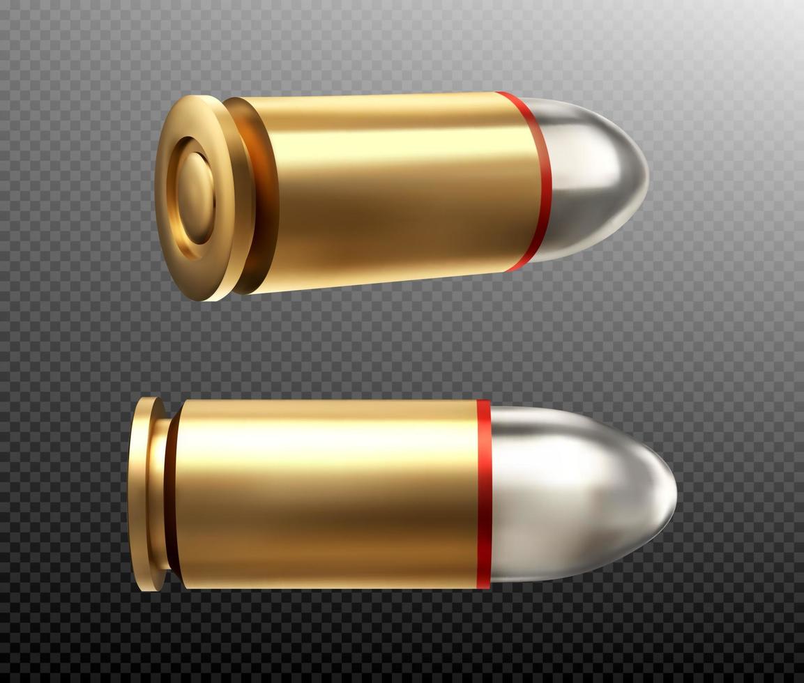 Bullets copper nine mm shots, side and rear view vector