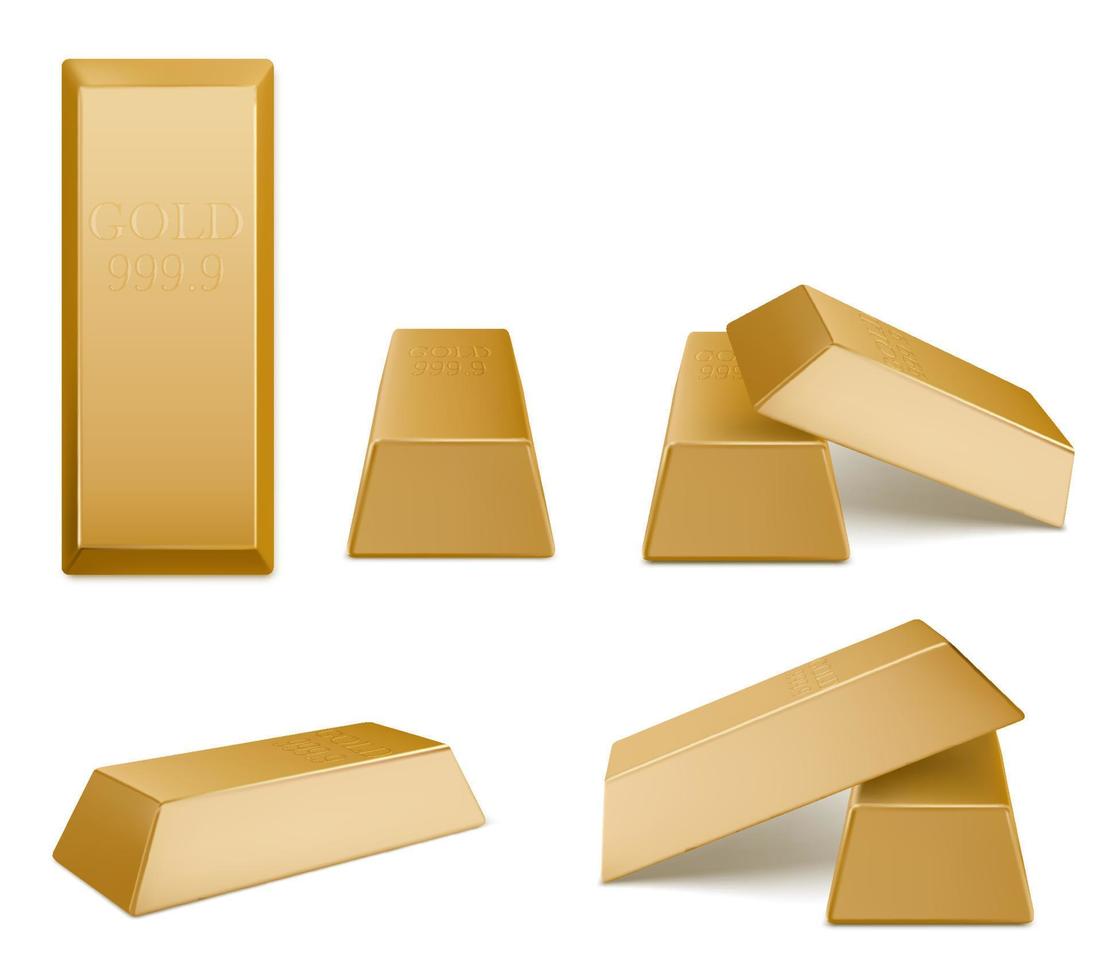 Gold bars, vector golden bricks, precious metal