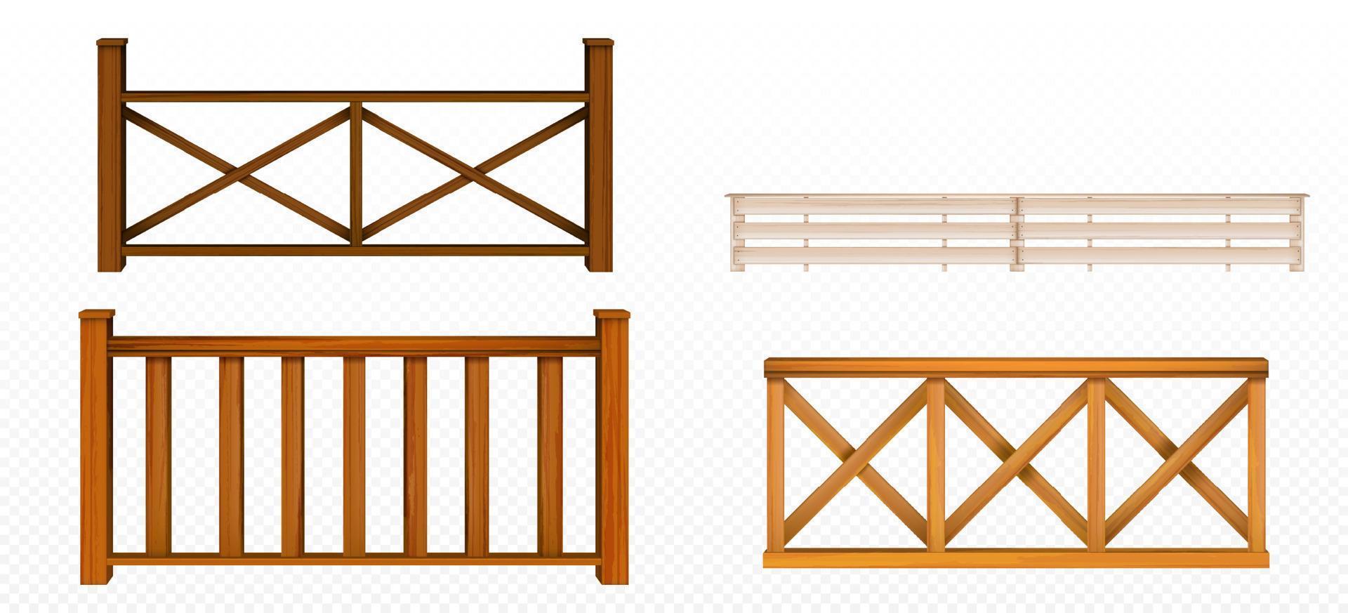 Wooden fences, handrail, balustrade sections set vector