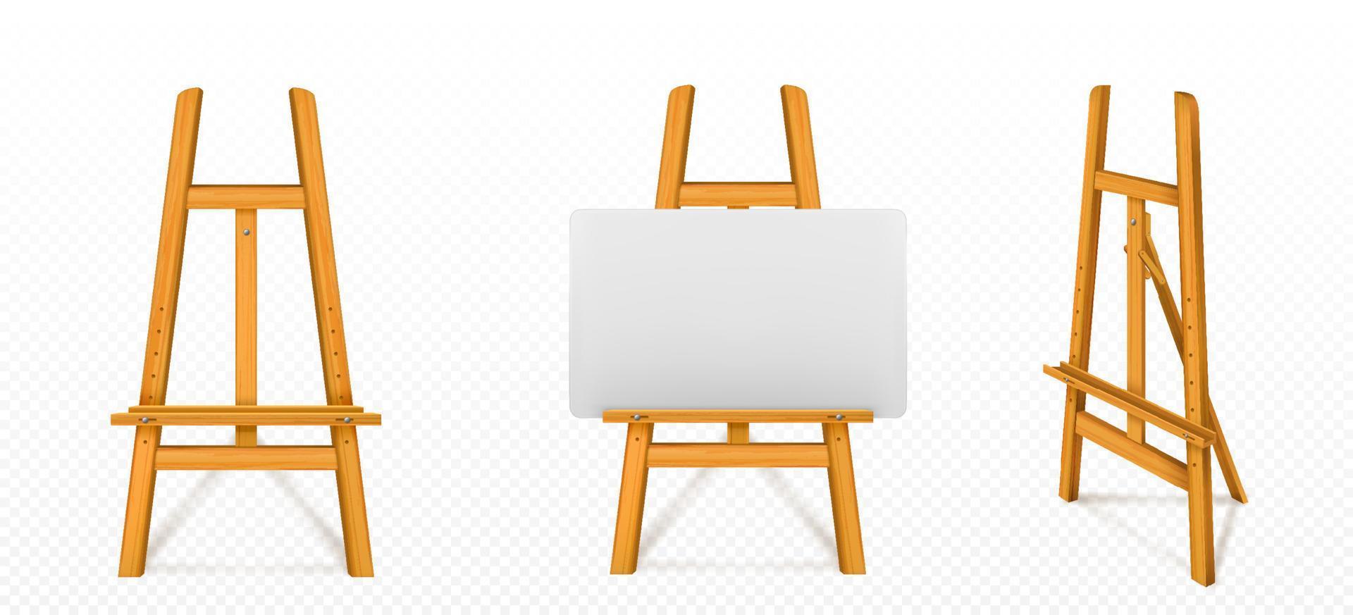 Vector realistic wooden easel with white canvas