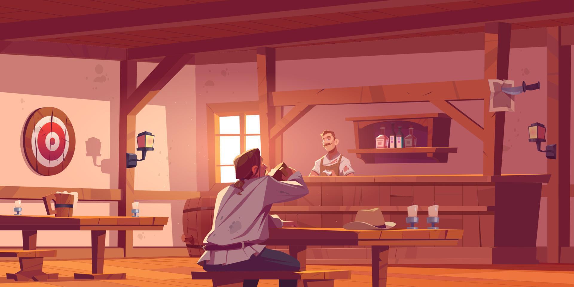 Man in beer pub, retro tavern or antique bar. vector
