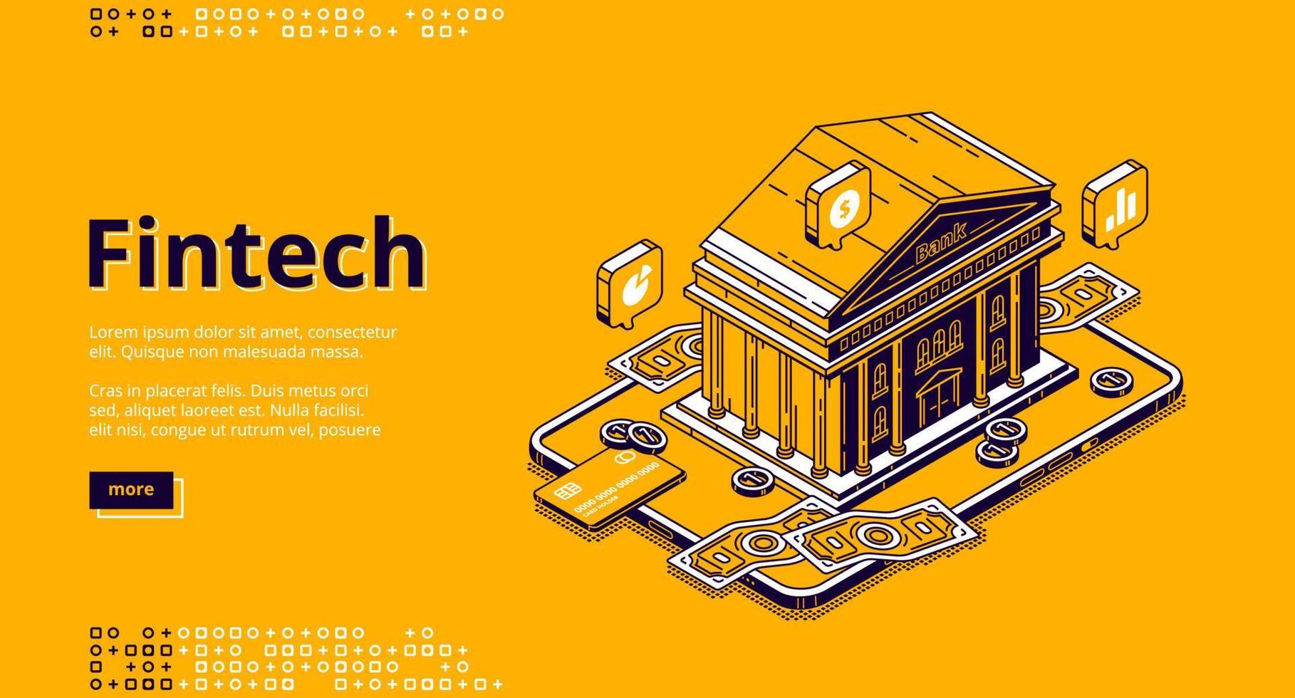 página de inicio isométrica fintech con edificio bancario vector