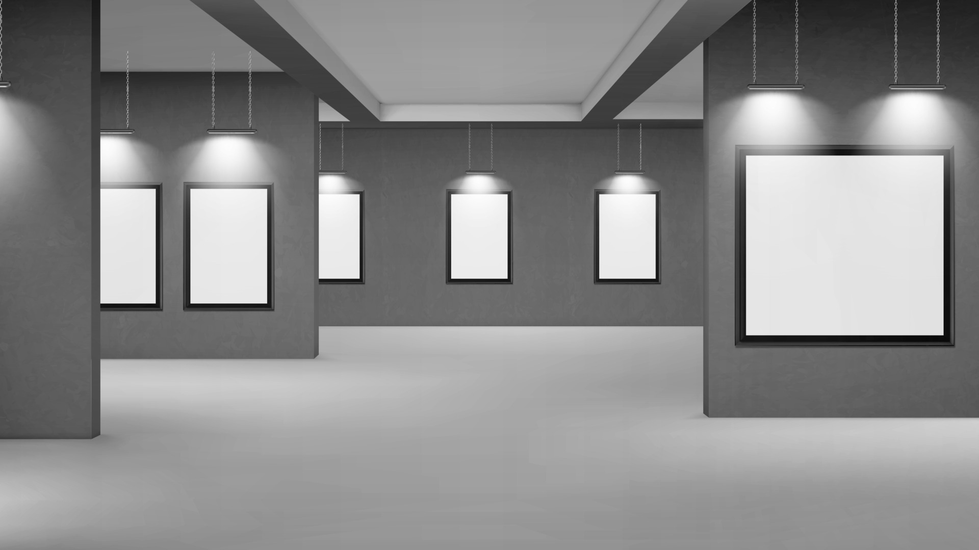 Empty gallery with blank picture frames 15486196 Vector Art at Vecteezy