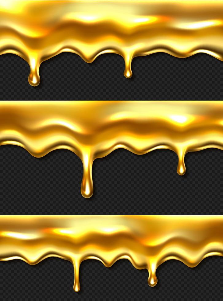 Dripping honey drops realistic seamless border set vector