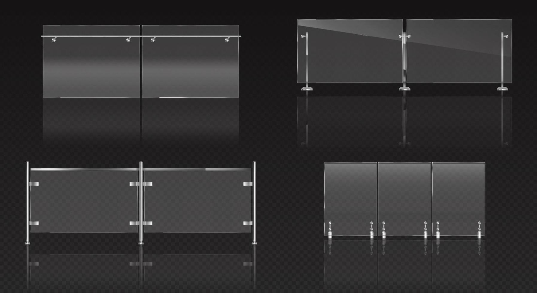 Glass fence section, plexiglass balustrade set vector