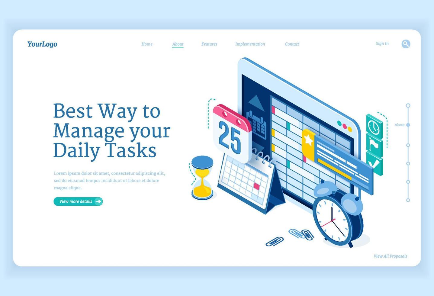 Vector banner of daily tasks management
