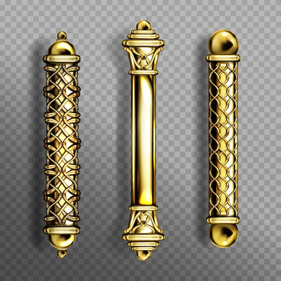 Gold door handles in baroque style, classic knobs vector