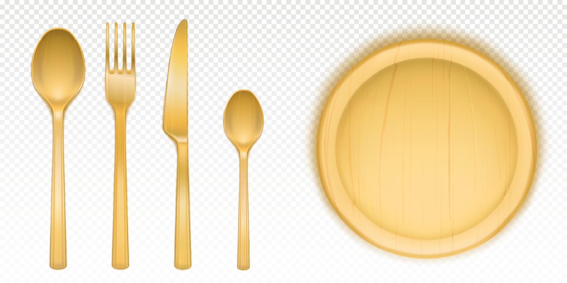 Wooden cutlery and round tray for pizza vector