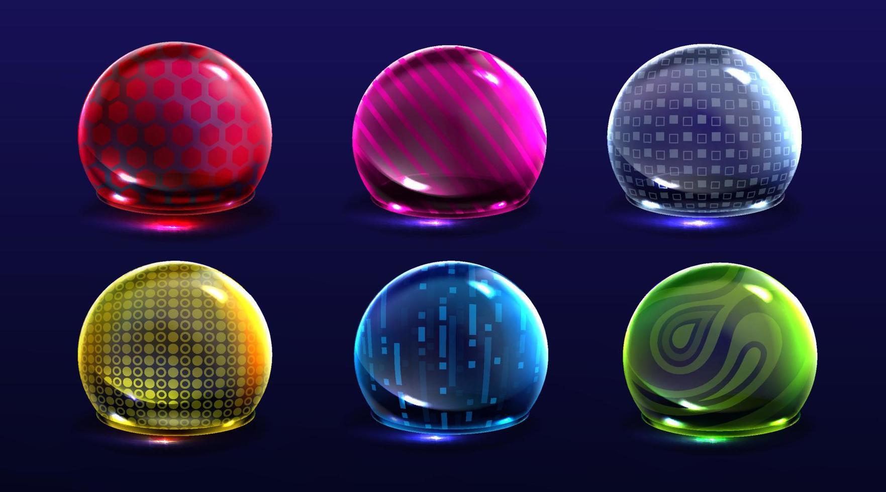 Force shield bubbles, various energy glow spheres vector