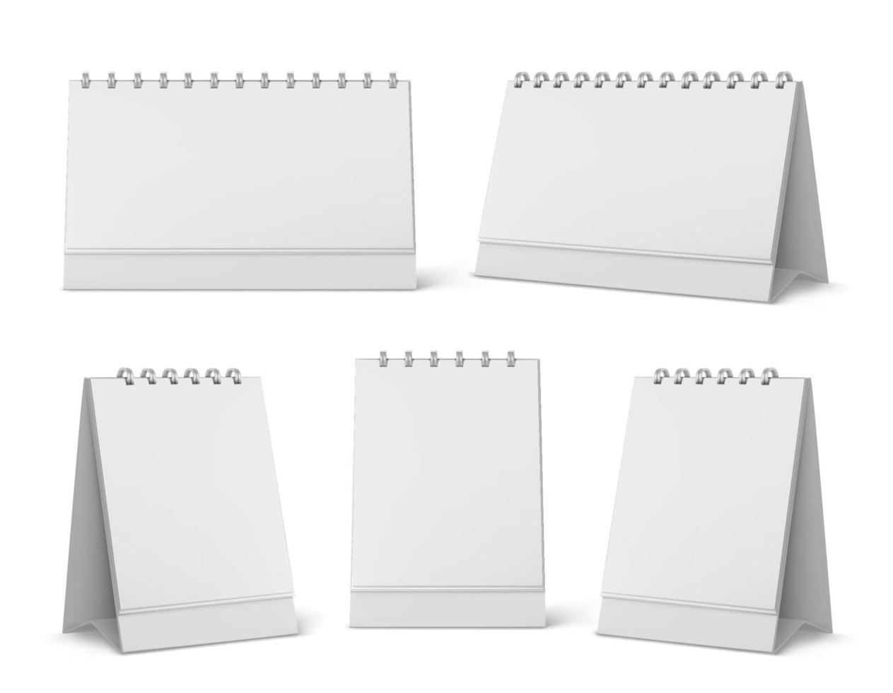 Calendar mockup with blank pages and spiral set vector