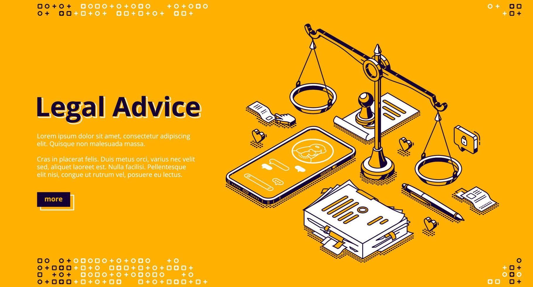 Legal advice isometric landing, lawyer assistance vector