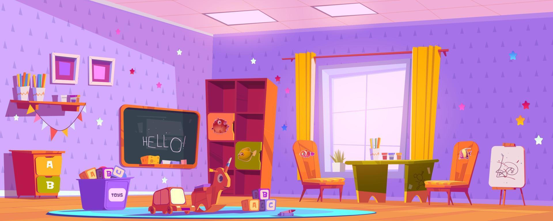 Kids playroom interior, empty indoors nursery room vector