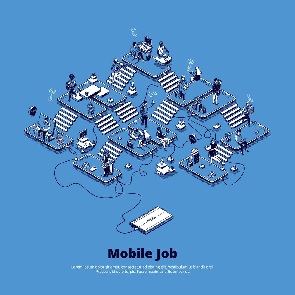 Vector isometric banner of mobile job