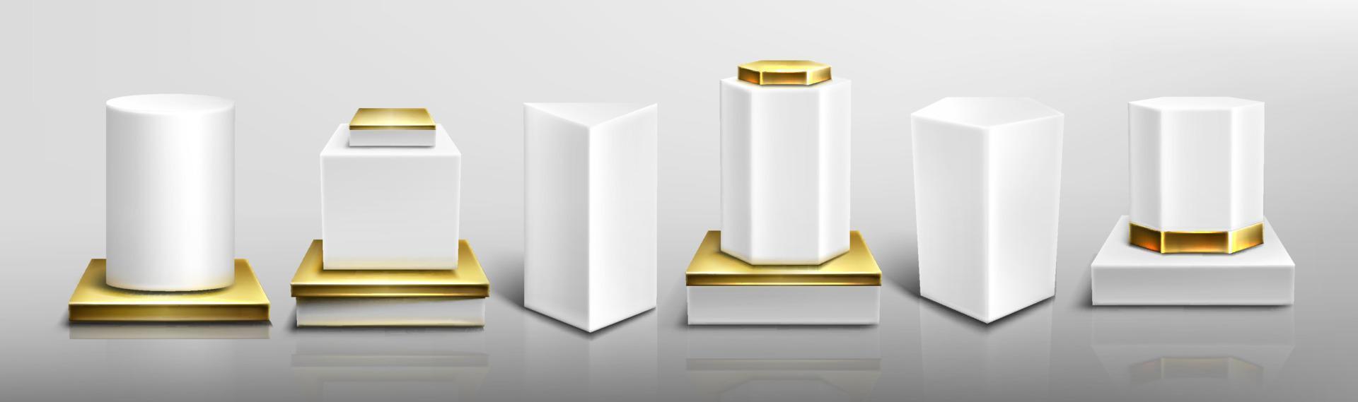 White pedestals or podiums with golden base set vector