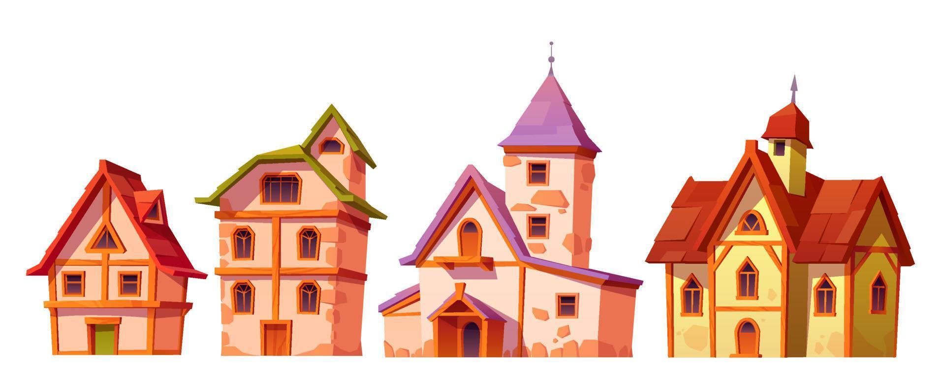 Medieval buildings, house town architecture set vector