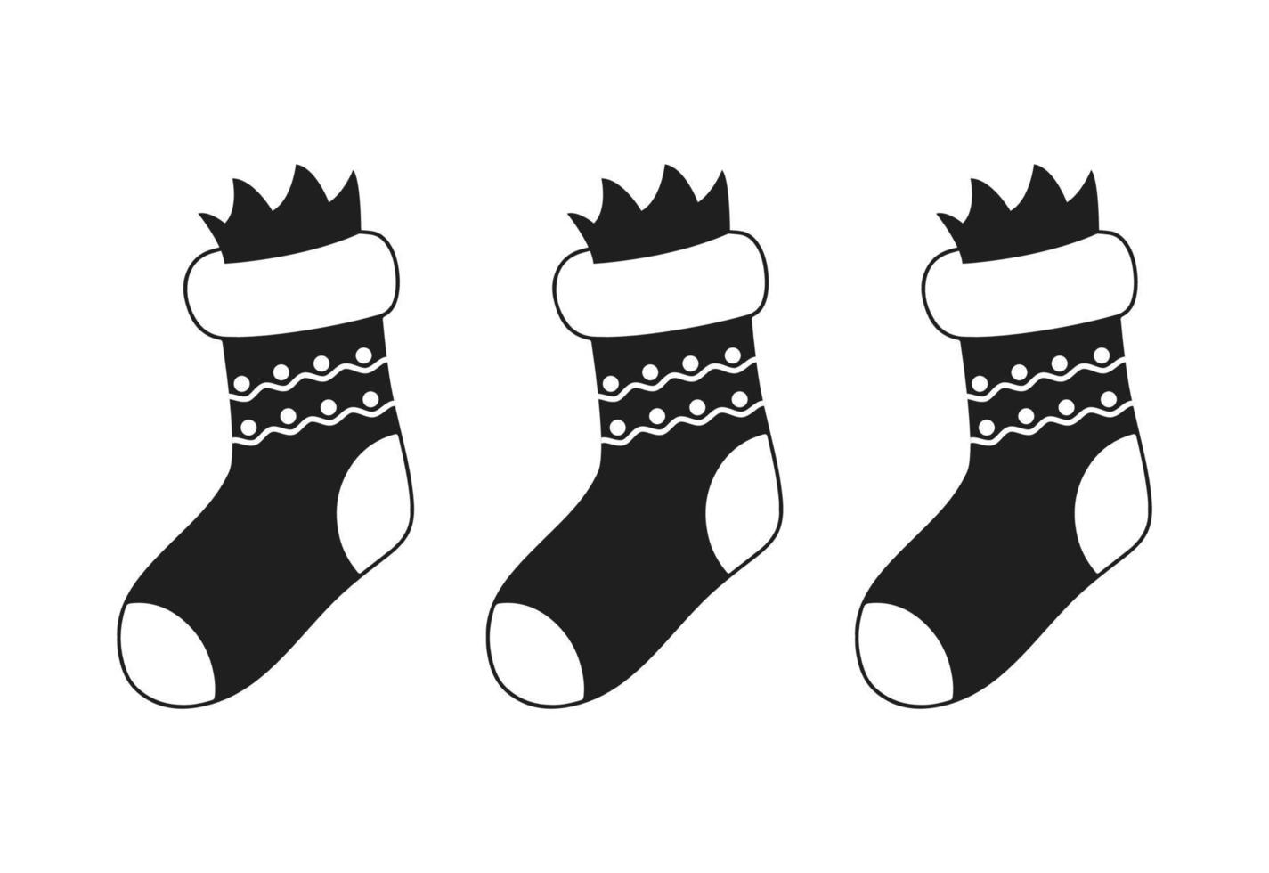 Christmas Funny Black socks vector illustrations set in cartoon style on white background