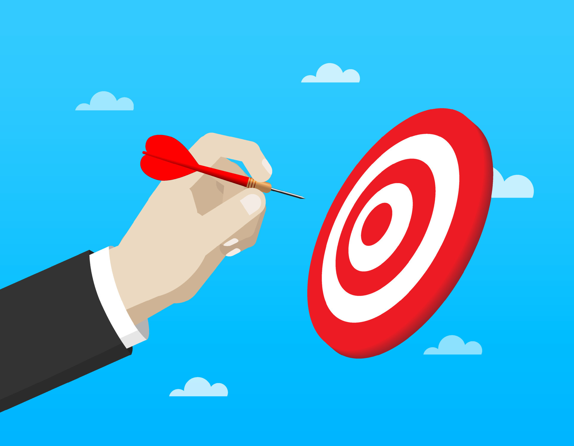 Businessman hand with dartboard and dart. Business target success