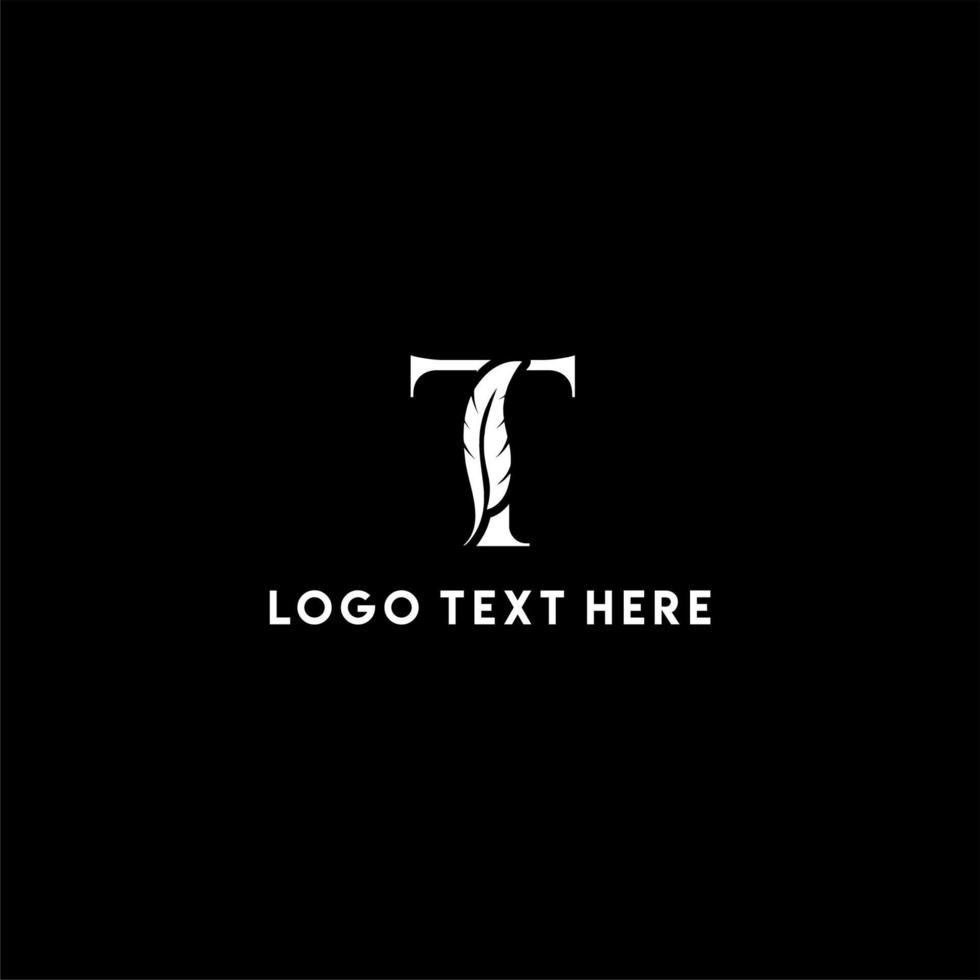 Letter T feather logo, feather logo, creative feather logo, T letter logo, notary logo vector