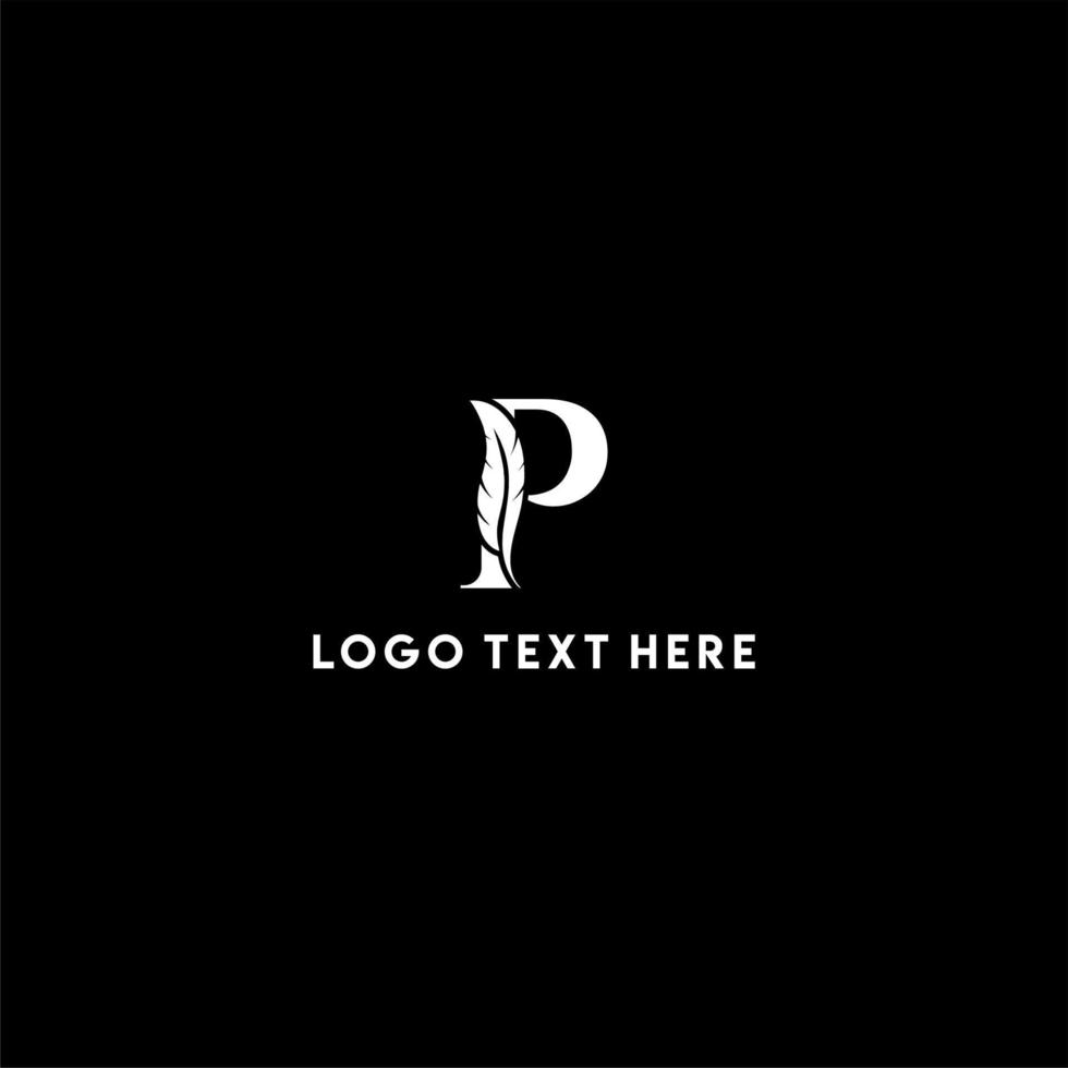 Letter P feather logo, feather logo, creative feather logo, P letter logo, notary logo vector
