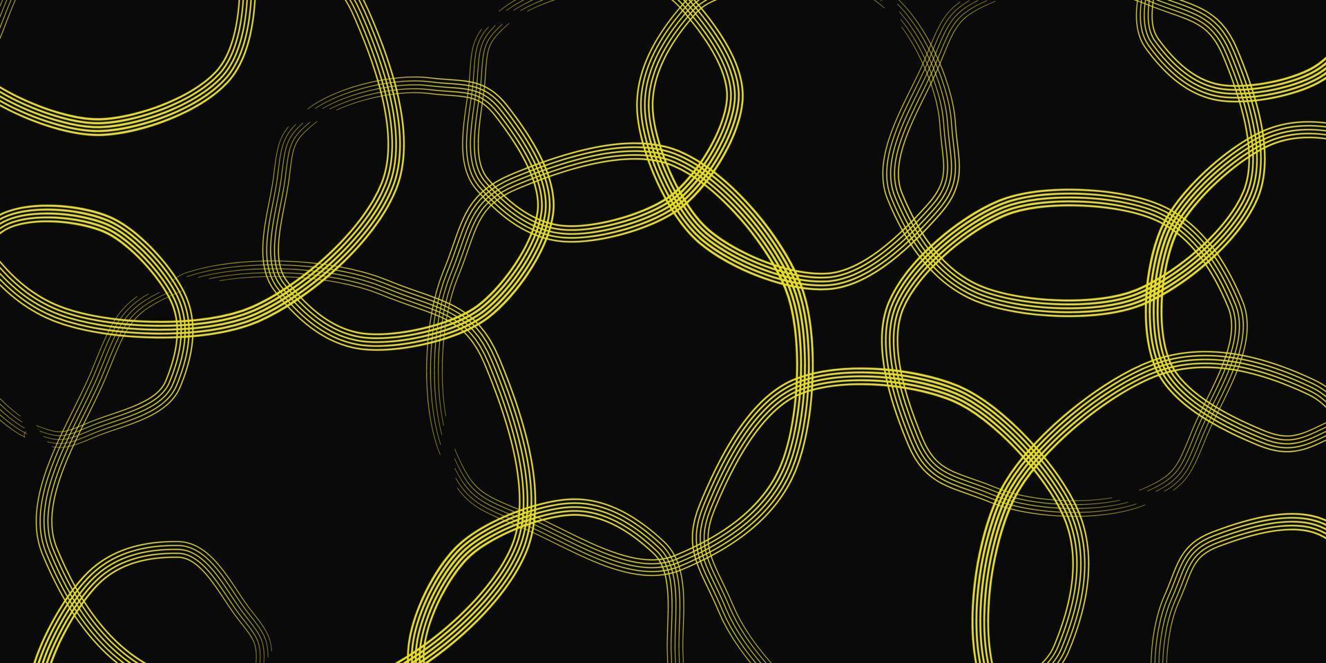 Vector bright yellow neon lines circles on dark backdrop. Abstract futuristic minimalist geometric background. Exclusive wallpaper design for poster, brochure, presentation, website