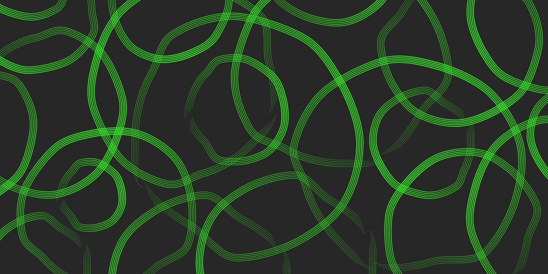 Vector bright green neon lines circles on dark backdrop. Abstract futuristic minimalist geometric background. Exclusive wallpaper design for poster, brochure, presentation, website. Modern art