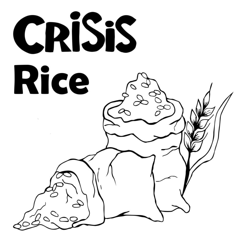 problemas con el suministro de trigo, arroz y harina. crisis de suministro de alimentos. la crisis alimentaria mundial. conflicto militar. la inscripción - crisis del arroz. vector