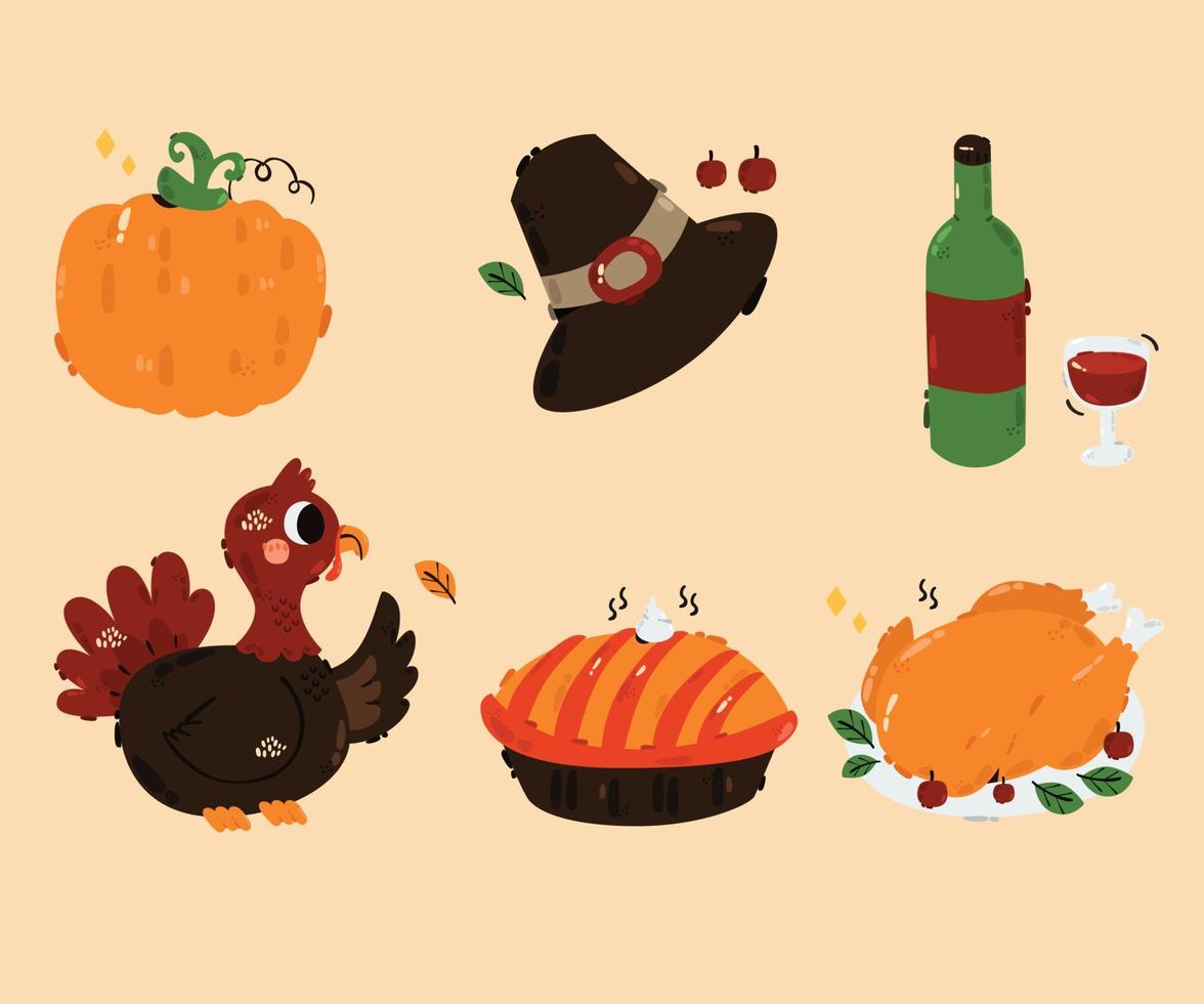 Happy Thanksgiving Set Illustration vector