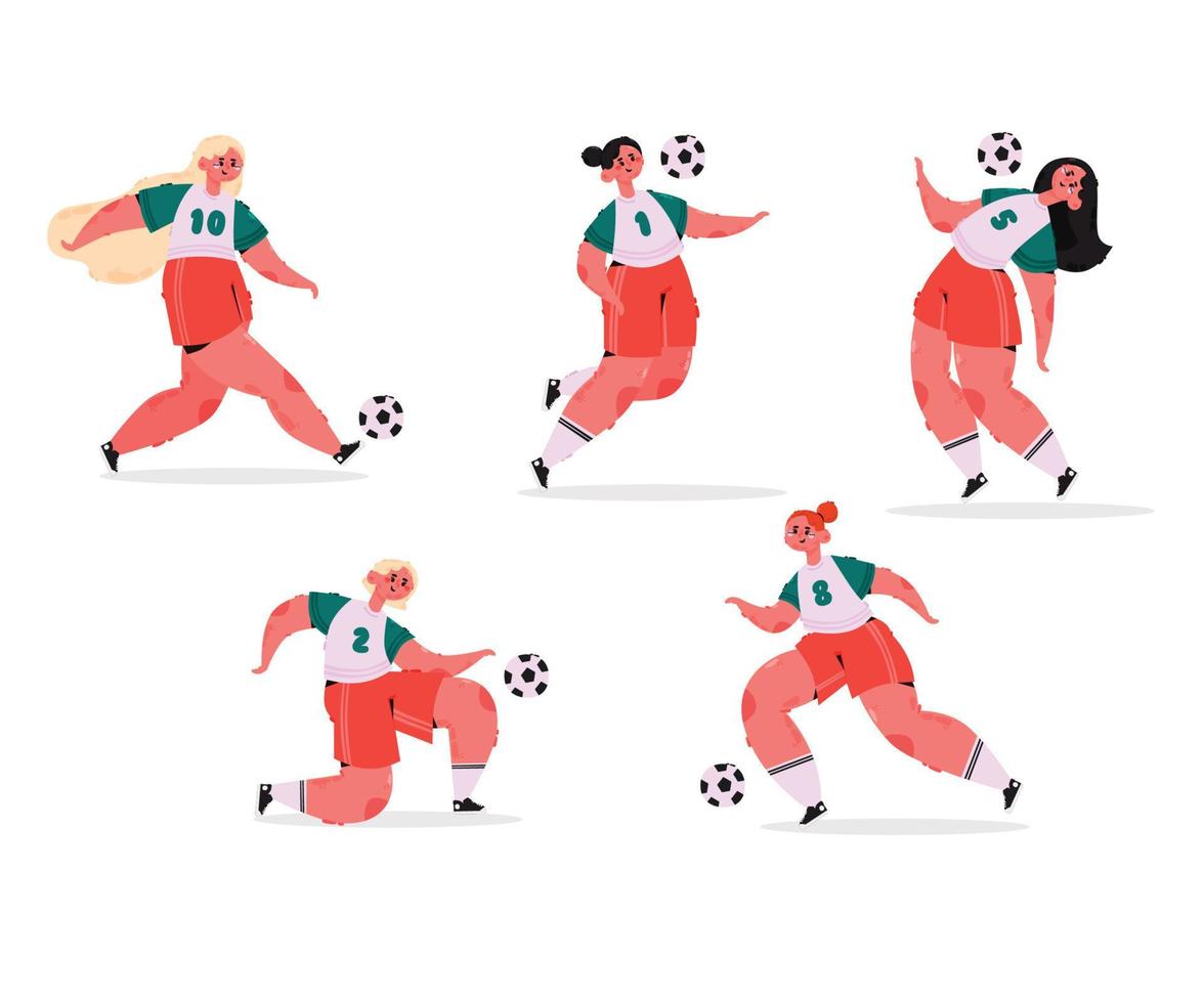 dibujado a mano ilustración de jugadores de fútbol femenino vector