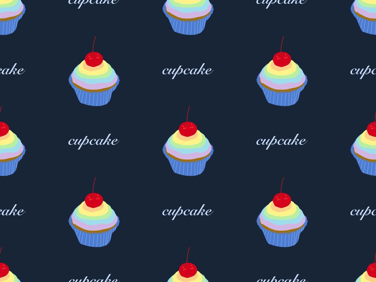 cupcake personaje de dibujos animados de patrones sin fisuras sobre fondo azul vector