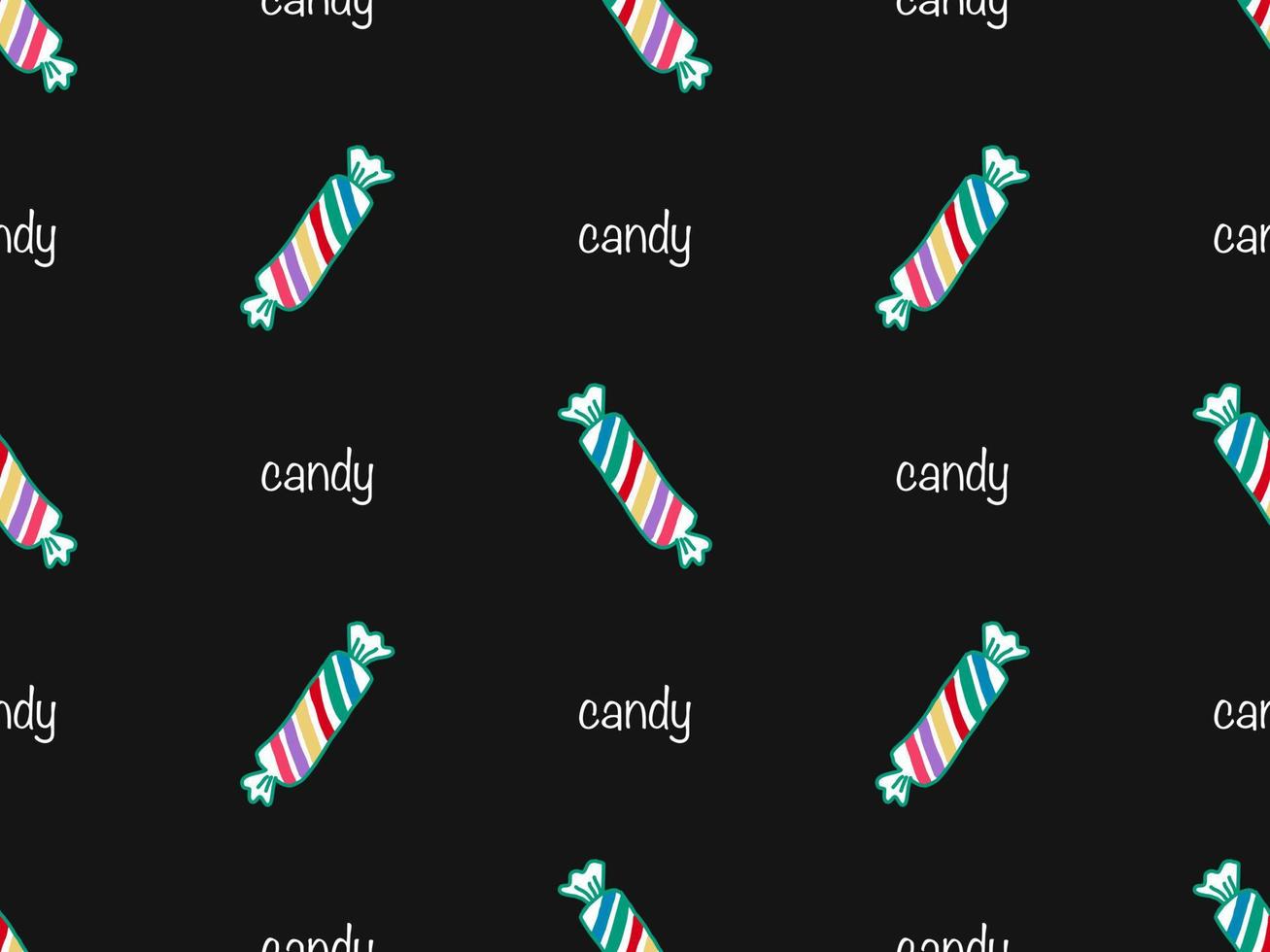 Candy cartoon character seamless pattern on black background vector