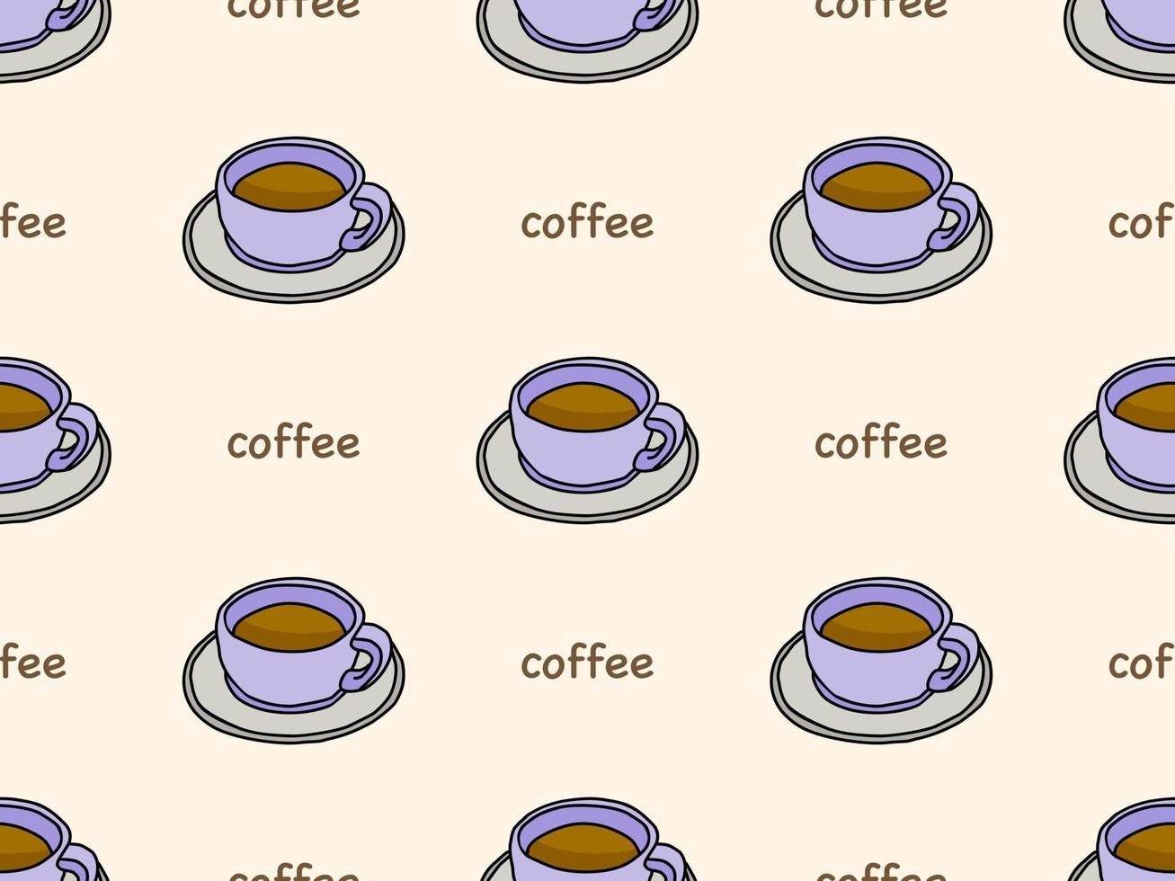Coffee cartoon character seamless pattern on orange background vector